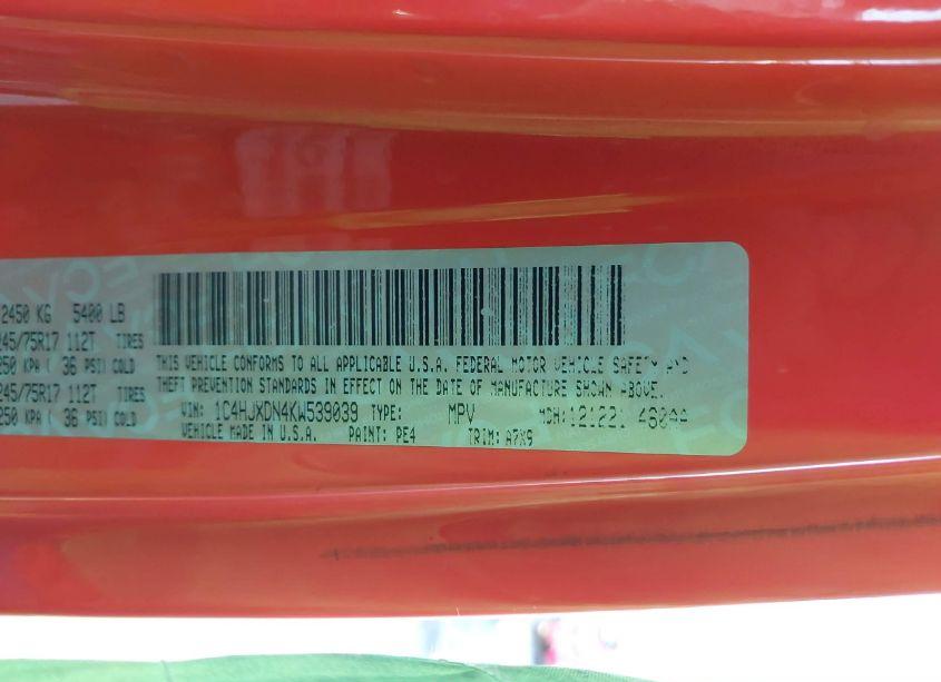 Photo 9 of 2019 Jeep Wrangler UNLIMITED SPORT S 4X4 (VIN 1C4HJXDN4KW539039)