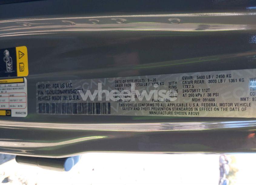 Photo 9 of 2021 Jeep Wrangler UNLIMITED SPORT S 4X4 (VIN 1C4HJXDN4MW542736)