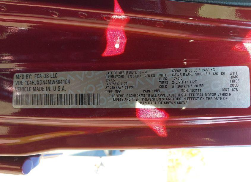 Photo 9 of 2021 Jeep Wrangler UNLIMITED ISLANDER 4X4 (VIN 1C4HJXDN4MW604104)