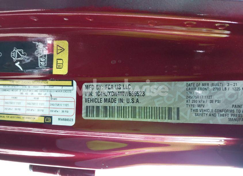 Photo 9 of 2021 Jeep Wrangler UNLIMITED FREEDOM 4X4 (VIN 1C4HJXDN4MW666523)