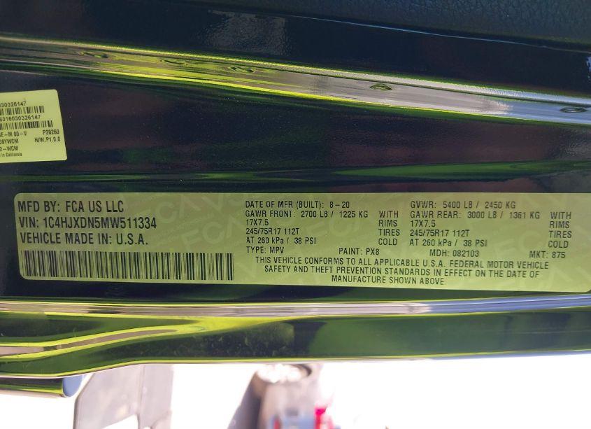 Photo 9 of 2021 Jeep Wrangler UNLIMITED SPORT S 4X4 (VIN 1C4HJXDN5MW511334)