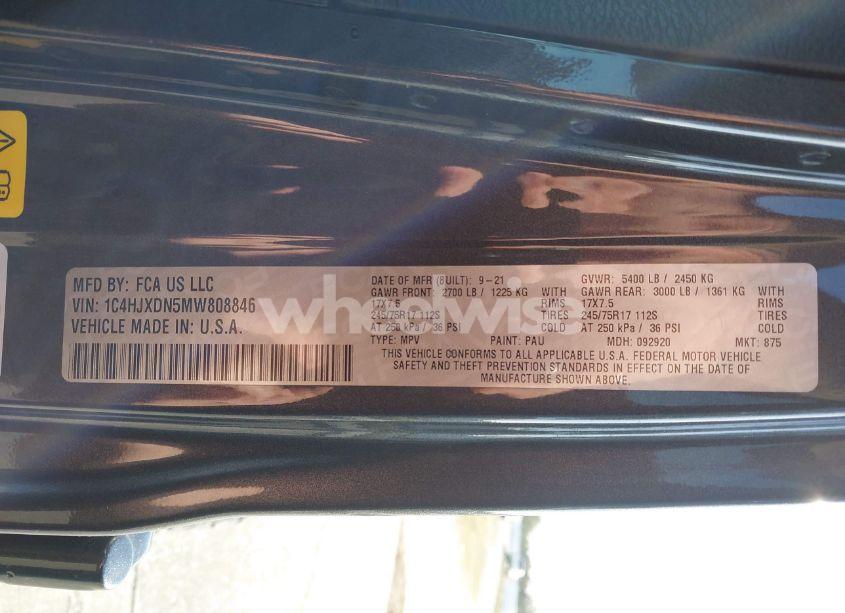 Photo 9 of 2021 Jeep Wrangler UNLIMITED SPORT 4X4 (VIN 1C4HJXDN5MW808846)