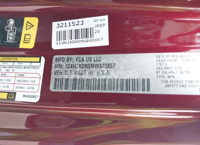 Photo 9 of 2021 Jeep Wrangler UNLIMITED SPORT S 4X4 (VIN 1C4HJXDN5MW840857)