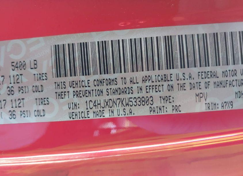 Photo 9 of 2019 Jeep Wrangler UNLIMITED SPORT S 4X4 (VIN 1C4HJXDN7KW533803)