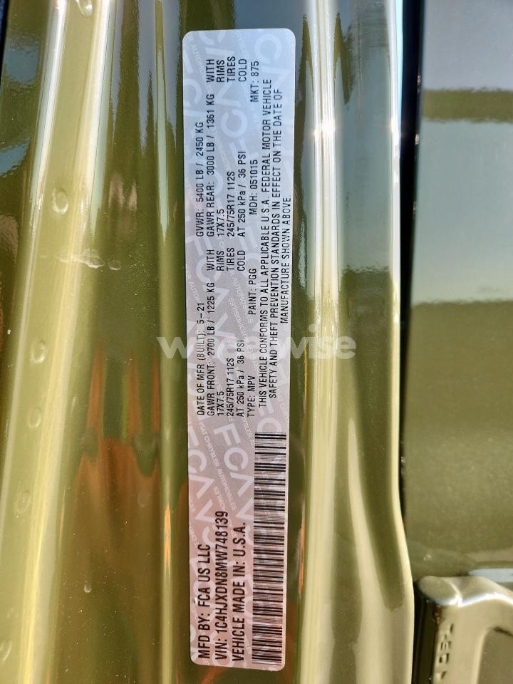 Photo 13 of 2021 JEEP WRANGLER UNLIMITED SPORT (VIN 1C4HJXDN8MW748139)