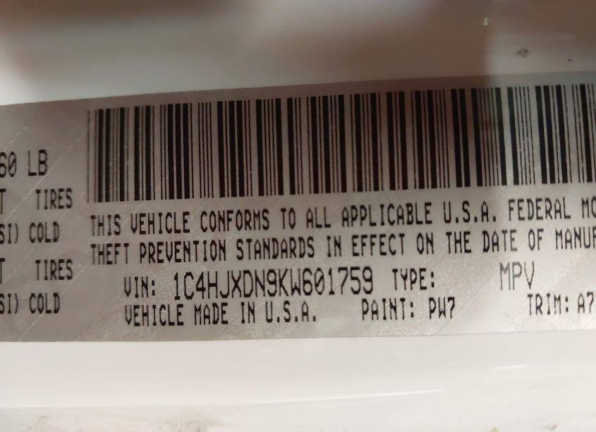 Photo 9 of 2019 Jeep Wrangler UNLIMITED SPORT S 4X4 (VIN 1C4HJXDN9KW601759)