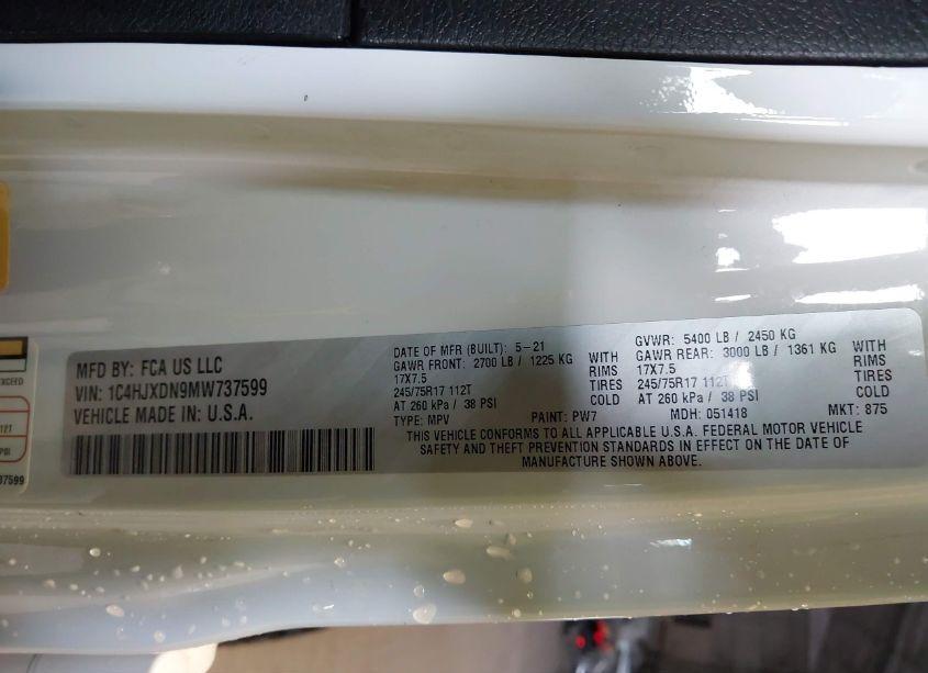 Photo 9 of 2021 Jeep Wrangler UNLIMITED SPORT S 4X4 (VIN 1C4HJXDN9MW737599)