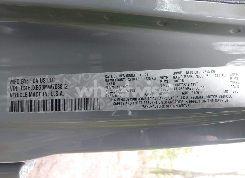 Photo 9 of 2021 Jeep Wrangler UNLIMITED SAHARA ALTITUDE 4X4 (VIN 1C4HJXEG0MW703812)