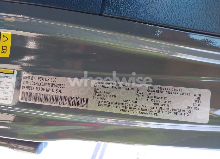 Photo 9 of 2021 Jeep Wrangler UNLIMITED SAHARA ALTITUDE 4X4 (VIN 1C4HJXEN9MW649635)