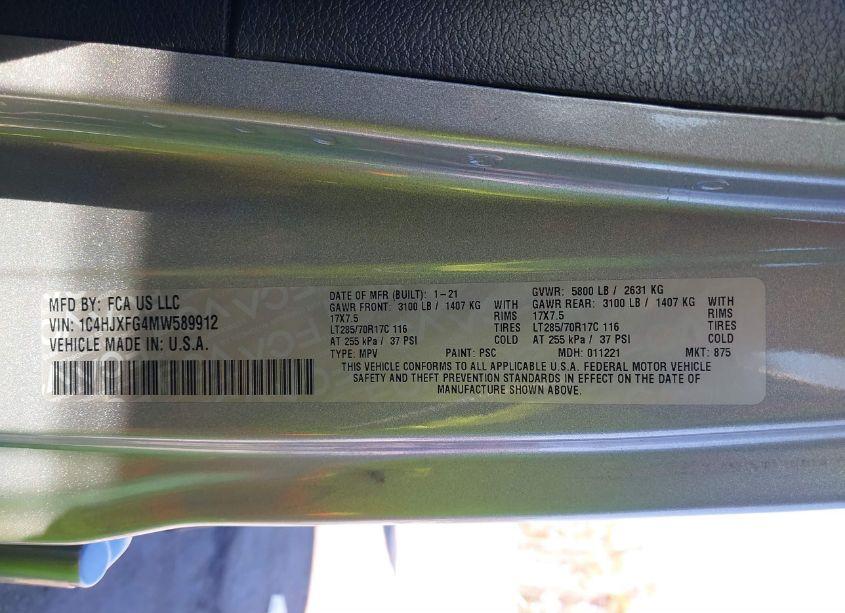 Photo 9 of 2021 Jeep Wrangler UNLIMITED RUBICON 4X4 (VIN 1C4HJXFG4MW589912)