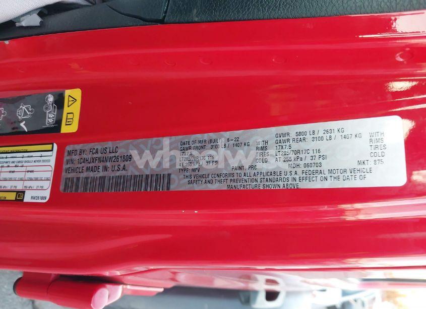 Photo 9 of 2022 Jeep Wrangler UNLIMITED RUBICON 4X4 (VIN 1C4HJXFN4NW261809)