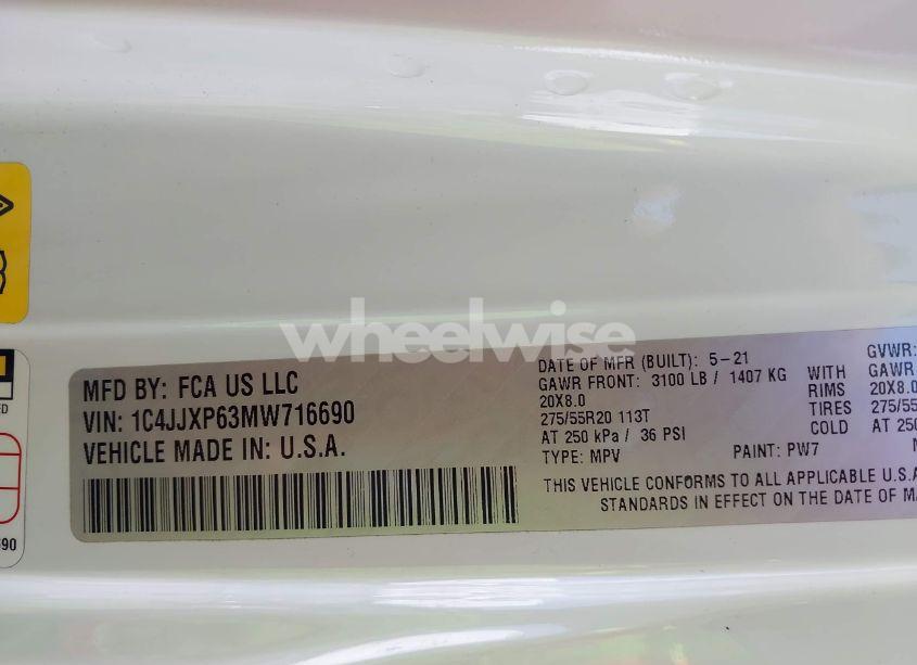 Photo 9 of 2021 Jeep Wrangler 4XE UNLIMITED HIGH ALTITUDE 4X4 (VIN 1C4JJXP63MW716690)