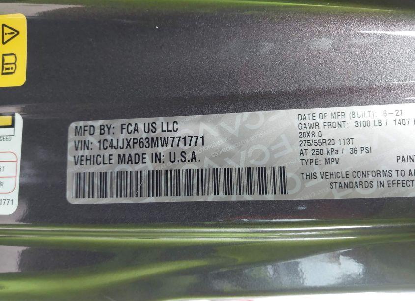 Photo 9 of 2021 Jeep Wrangler 4XE UNLIMITED SAHARA 4X4 (VIN 1C4JJXP63MW771771)