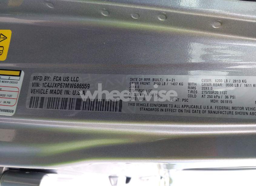 Photo 9 of 2021 Jeep Wrangler 4XE UNLIMITED HIGH ALTITUDE 4X4 (VIN 1C4JJXP67MW686559)