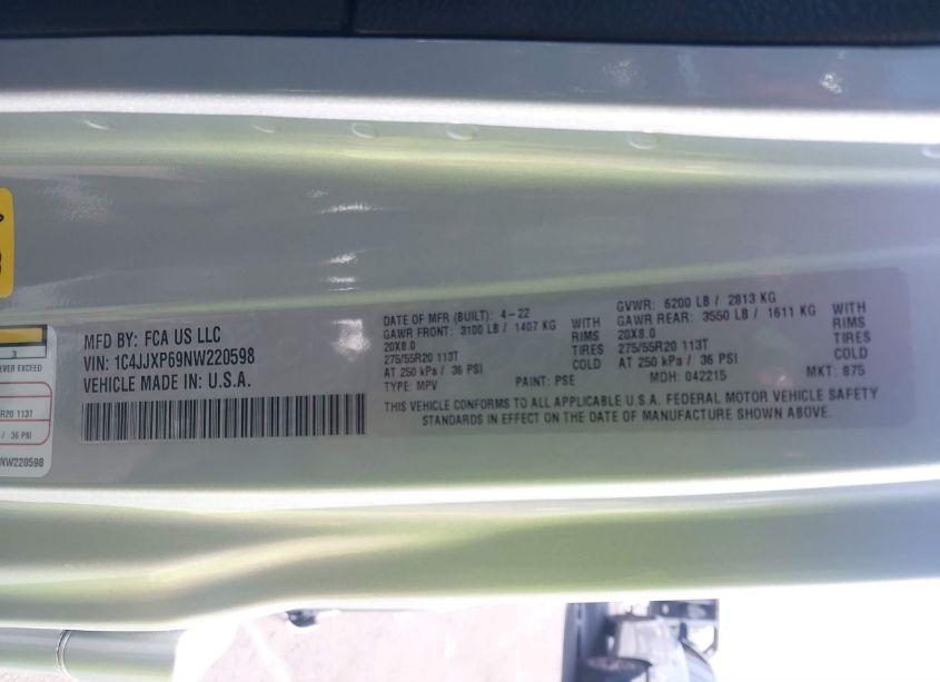 Photo 9 of 2022 Jeep Wrangler 4XE UNLIMITED SAHARA 4X4 (VIN 1C4JJXP69NW220598)