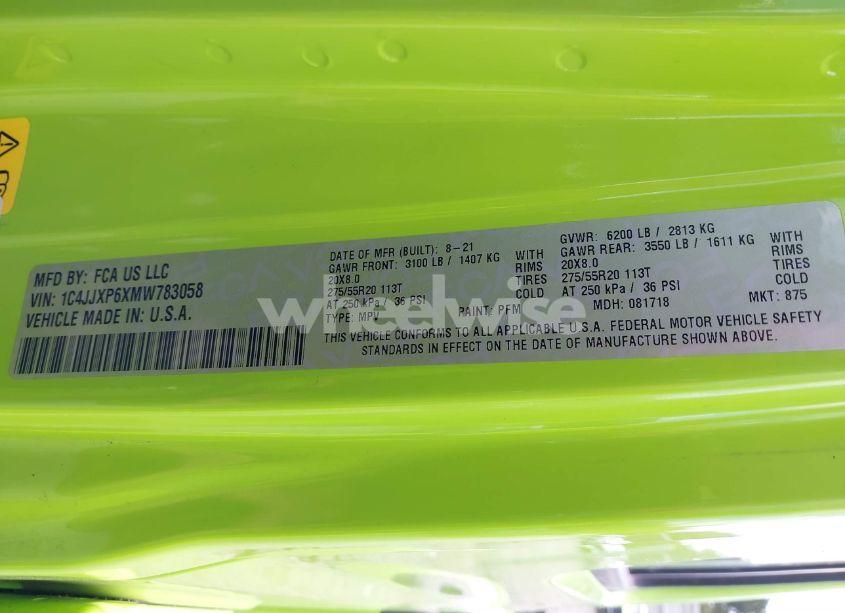 Photo 9 of 2021 Jeep Wrangler 4XE UNLIMITED SAHARA 4X4 (VIN 1C4JJXP6XMW783058)