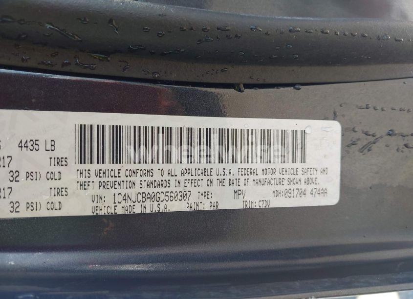 Photo 9 of 2016 Jeep Compass SPORT (VIN 1C4NJCBA0GD560307)