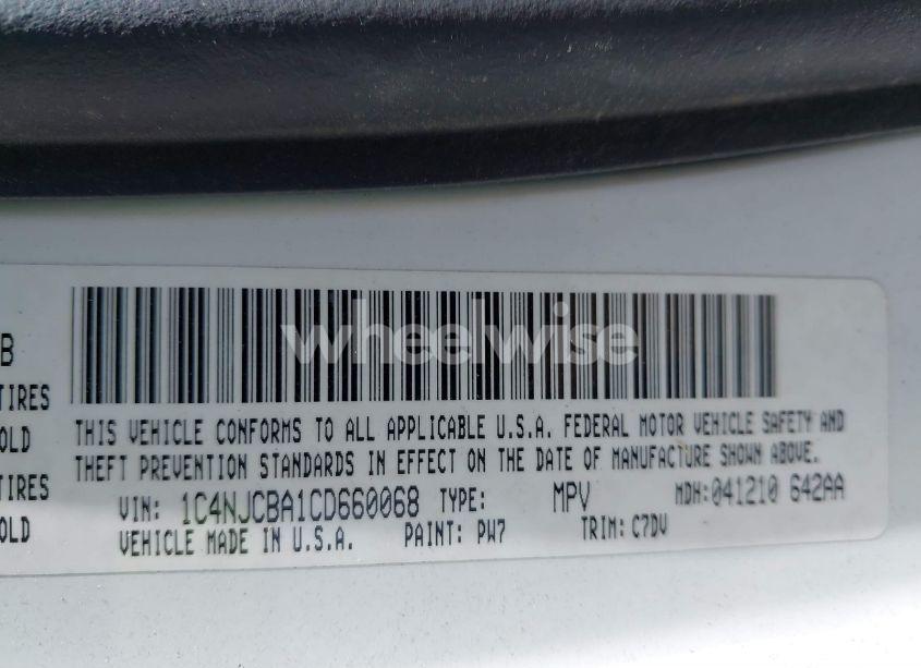 Photo 9 of 2012 Jeep Compass SPORT (VIN 1C4NJCBA1CD660068)