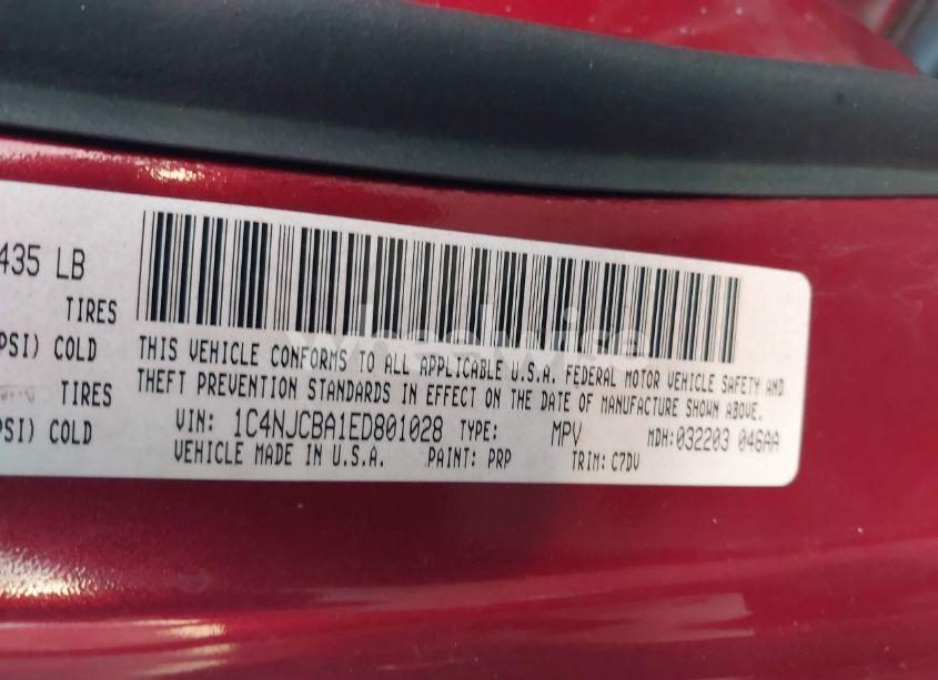 Photo 9 of 2014 Jeep Compass SPORT (VIN 1C4NJCBA1ED801028)