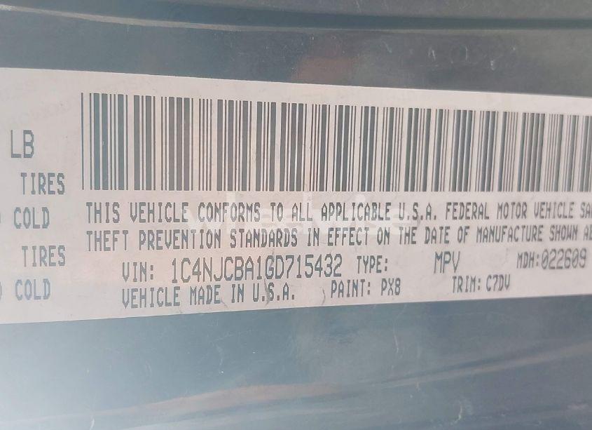 Photo 9 of 2016 Jeep Compass SPORT (VIN 1C4NJCBA1GD715432)