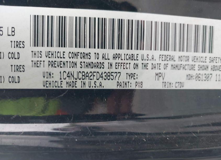 Photo 9 of 2015 Jeep Compass SPORT (VIN 1C4NJCBA2FD438577)