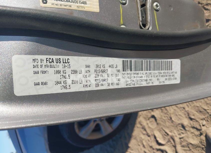 Photo 9 of 2016 Jeep Compass SPORT (VIN 1C4NJCBA3GD615400)