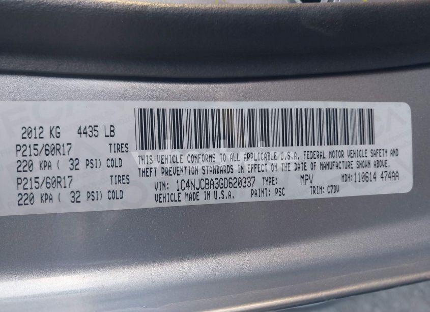 Photo 9 of 2016 Jeep Compass SPORT (VIN 1C4NJCBA3GD620337)