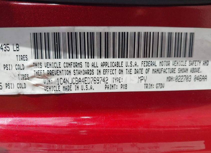 Photo 9 of 2014 Jeep Compass ALTITUDE (VIN 1C4NJCBA4ED769742)