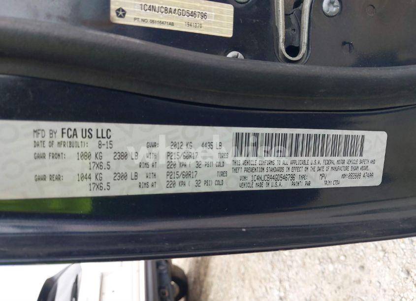 Photo 9 of 2016 Jeep Compass SPORT (VIN 1C4NJCBA4GD546796)