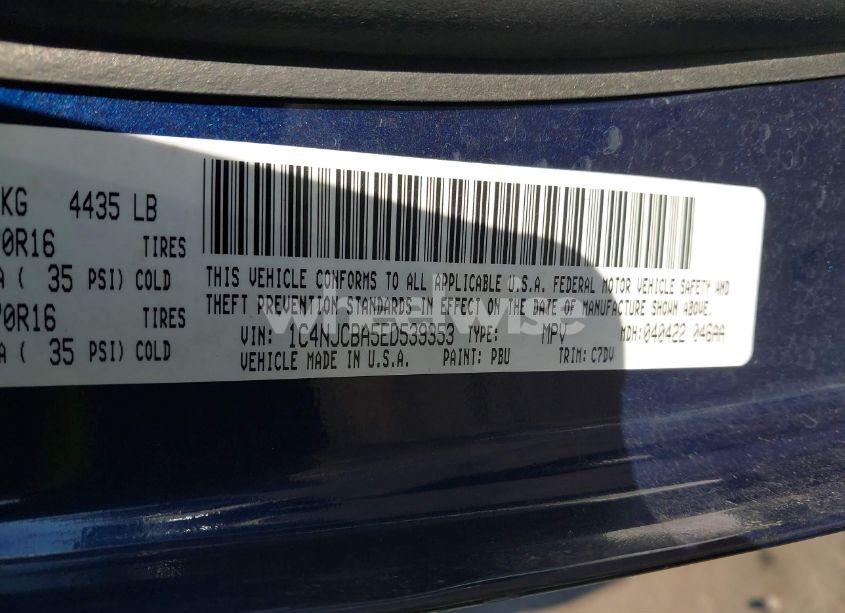 Photo 9 of 2014 Jeep Compass SPORT (VIN 1C4NJCBA5ED539353)