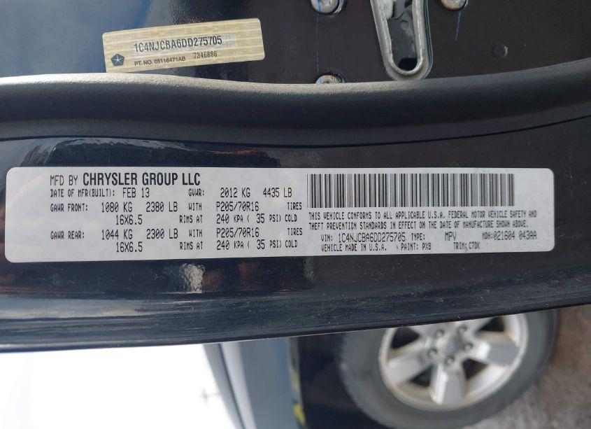 Photo 9 of 2013 Jeep Compass SPORT (VIN 1C4NJCBA6DD275705)