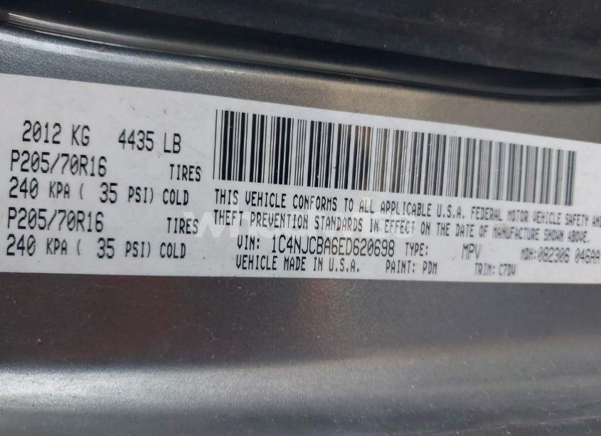 Photo 9 of 2014 Jeep Compass SPORT (VIN 1C4NJCBA6ED620698)