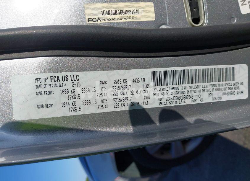 Photo 9 of 2016 Jeep Compass SPORT (VIN 1C4NJCBA6GD687949)