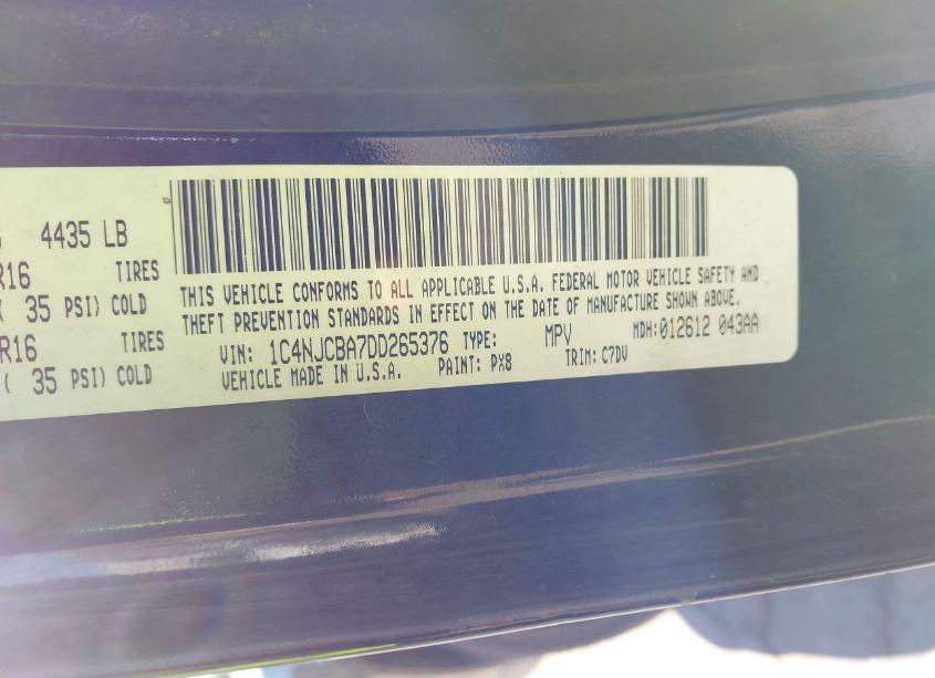 Photo 9 of 2013 Jeep Compass SPORT (VIN 1C4NJCBA7DD265376)