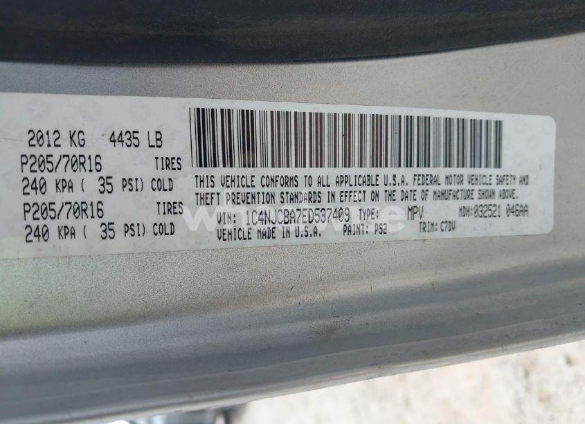 Photo 9 of 2014 Jeep Compass SPORT (VIN 1C4NJCBA7ED537409)