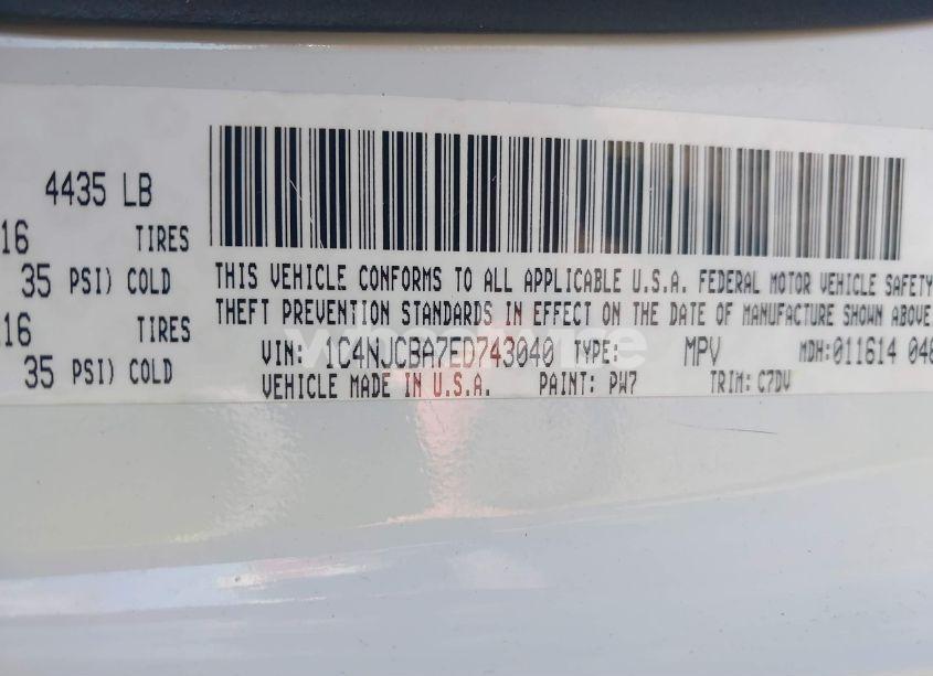 Photo 9 of 2014 Jeep Compass SPORT (VIN 1C4NJCBA7ED743040)