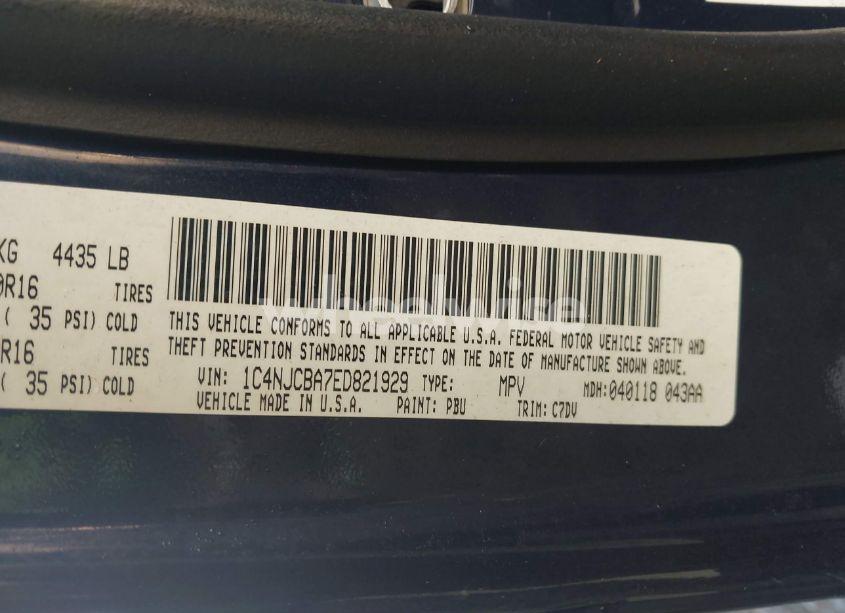 Photo 9 of 2014 Jeep Compass SPORT (VIN 1C4NJCBA7ED821929)