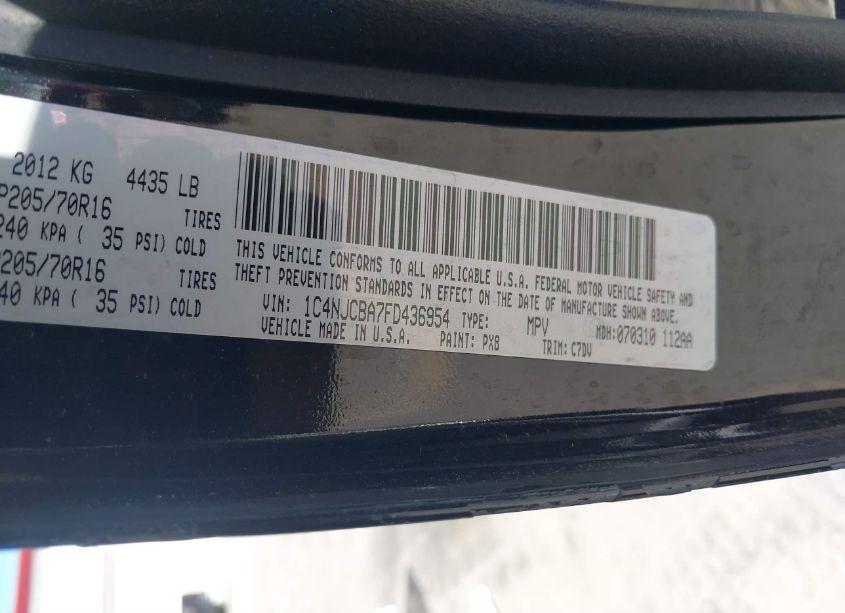 Photo 9 of 2015 Jeep Compass SPORT (VIN 1C4NJCBA7FD436954)