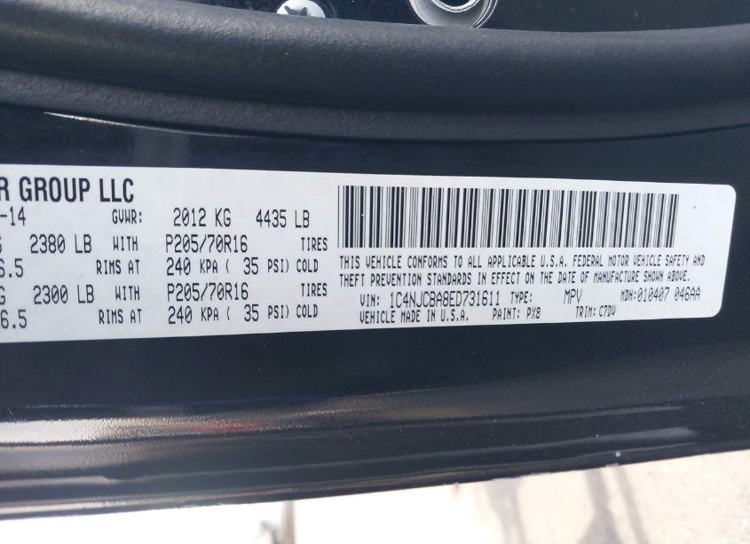 Photo 9 of 2014 Jeep Compass SPORT (VIN 1C4NJCBA8ED731611)