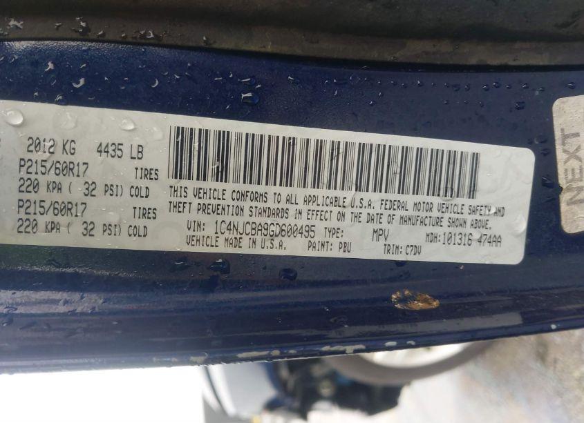 Photo 9 of 2016 Jeep Compass SPORT (VIN 1C4NJCBA9GD600495)