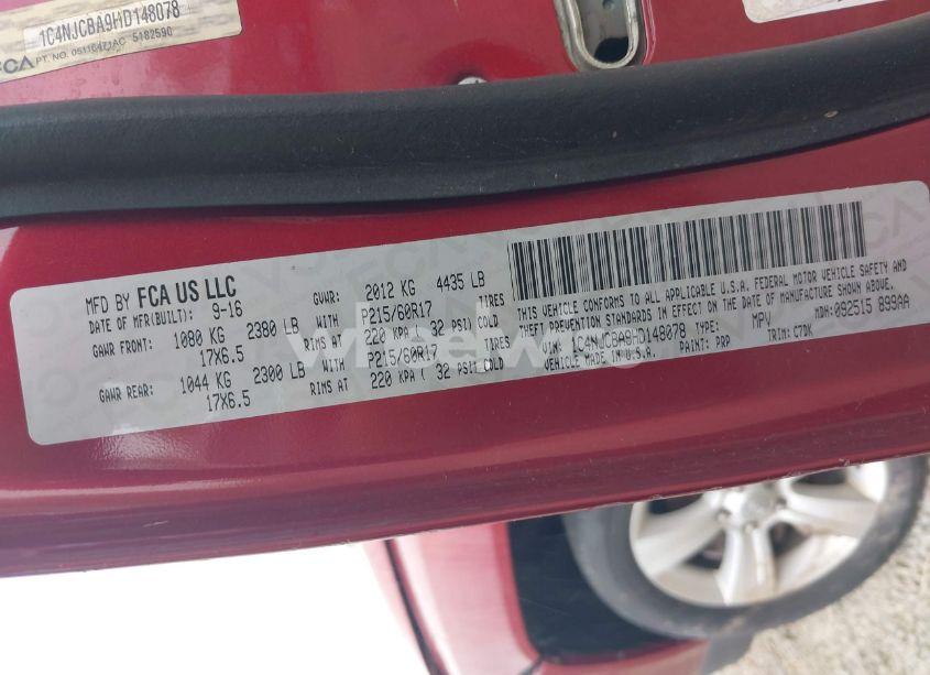 Photo 9 of 2017 Jeep Compass SPORT FWD (VIN 1C4NJCBA9HD148078)