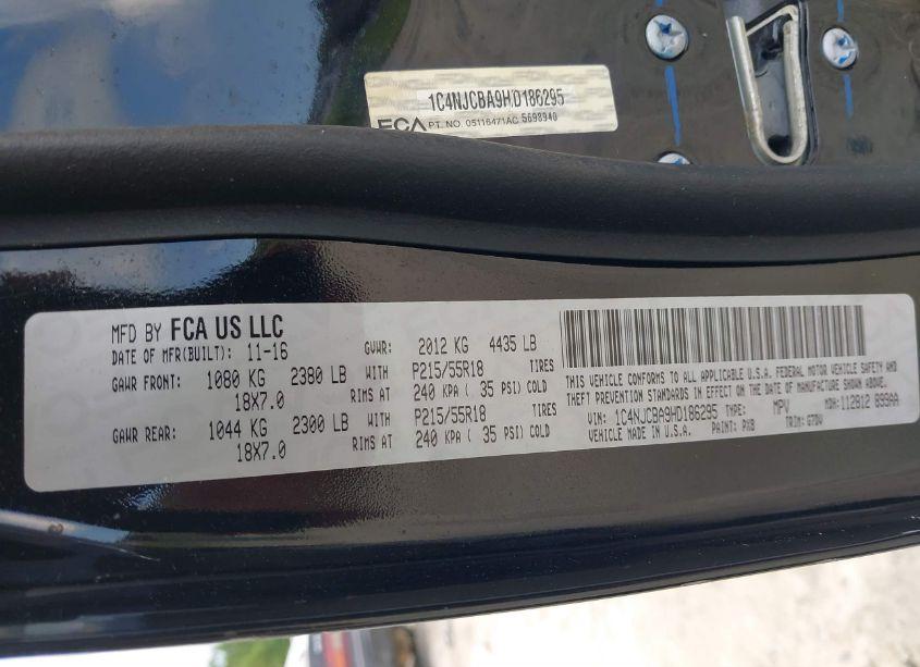 Photo 9 of 2017 Jeep Compass SPORT SE FWD (VIN 1C4NJCBA9HD186295)