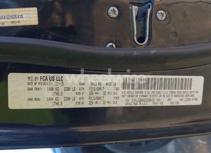 Photo 9 of 2016 Jeep Compass SPORT (VIN 1C4NJCBAXGD628418)