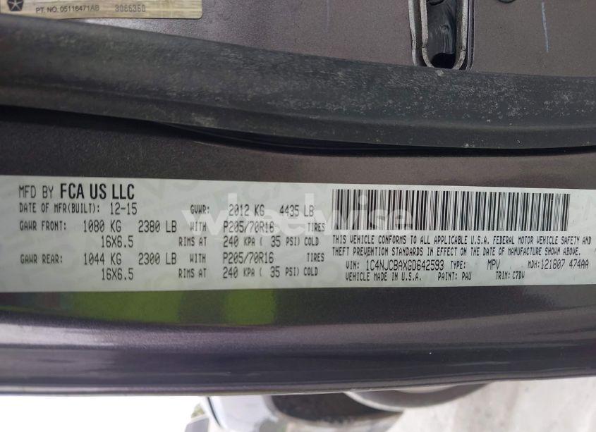 Photo 9 of 2016 Jeep Compass SPORT (VIN 1C4NJCBAXGD642593)