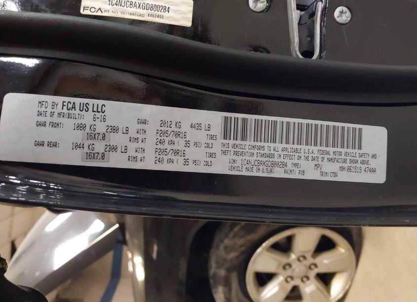 Photo 9 of 2016 Jeep Compass SPORT (VIN 1C4NJCBAXGD800284)