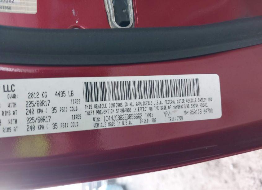 Photo 9 of 2014 Jeep Compass SPORT (VIN 1C4NJCBB2ED856662)