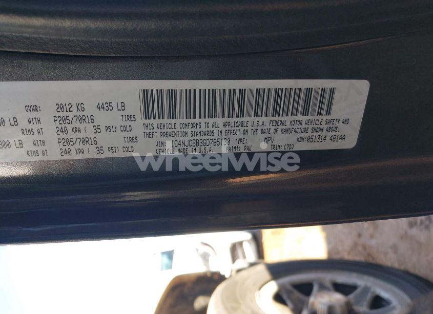 Photo 9 of 2016 Jeep Compass SPORT (VIN 1C4NJCBB3GD765130)