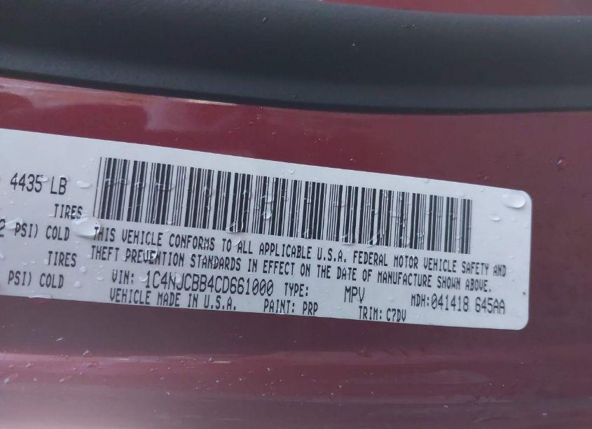 Photo 9 of 2012 Jeep Compass SPORT (VIN 1C4NJCBB4CD661000)