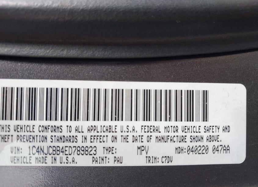 Photo 9 of 2014 Jeep Compass SPORT (VIN 1C4NJCBB4ED789823)