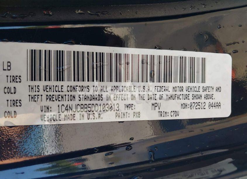 Photo 9 of 2013 Jeep Compass SPORT (VIN 1C4NJCBB5DD103013)